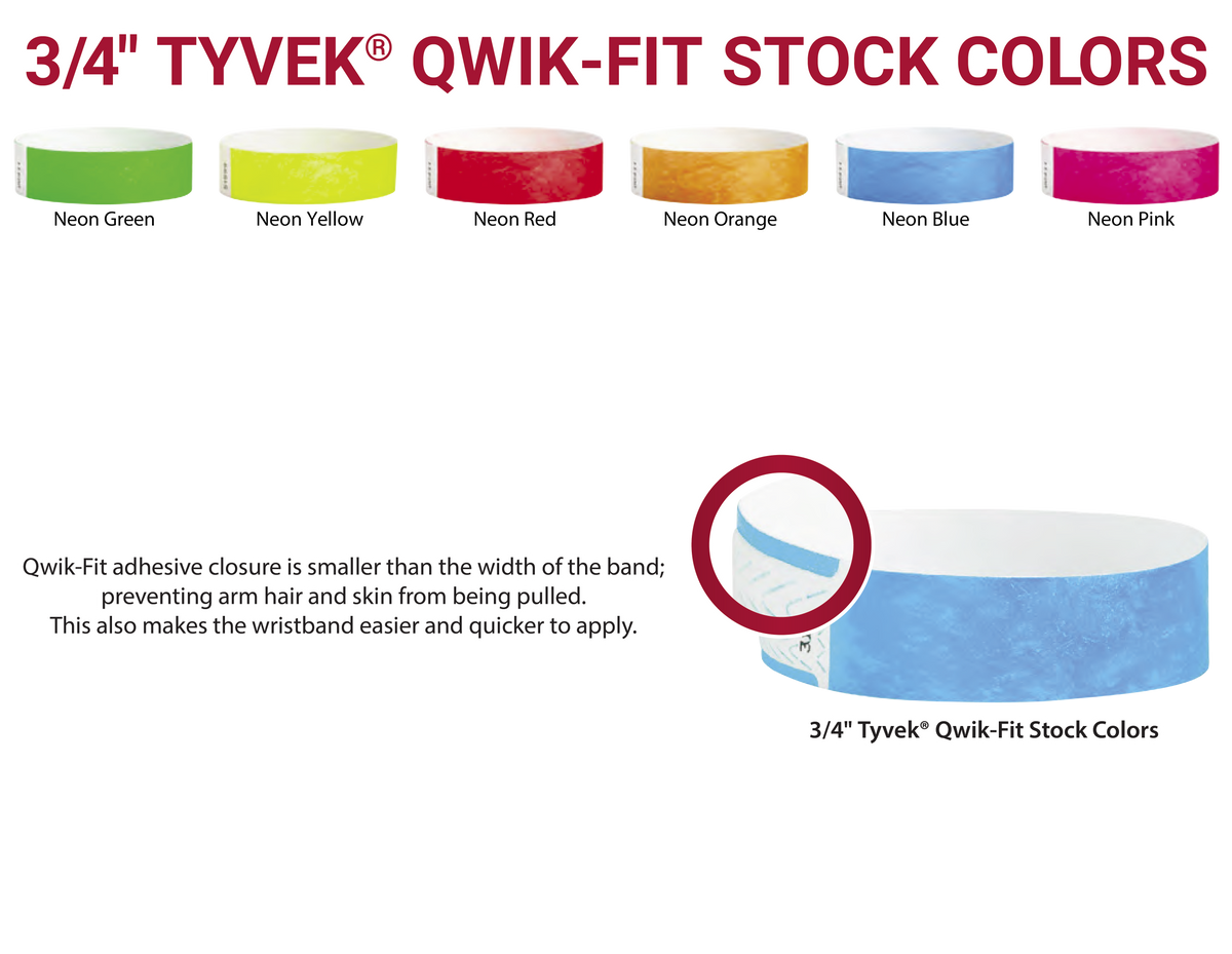 3/4&quot; Tyvek Qwik-Fit Solid Color Wristbands (500/Box)