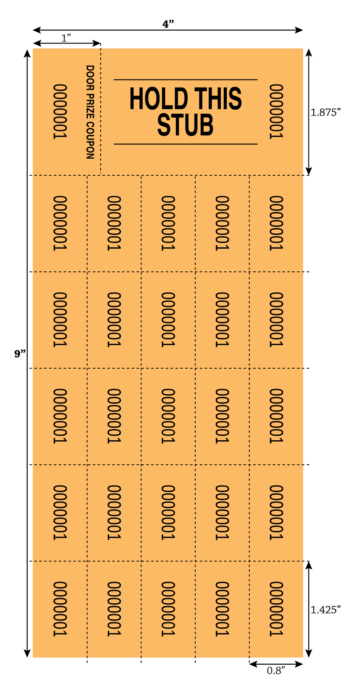 Penny Social Raffle Ticket Sheets - Orange (500/Bundle)