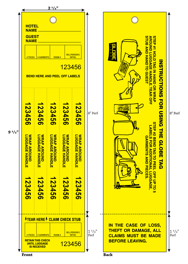 Globe Ticket Luggage Tags Yellow (1,000/Box)