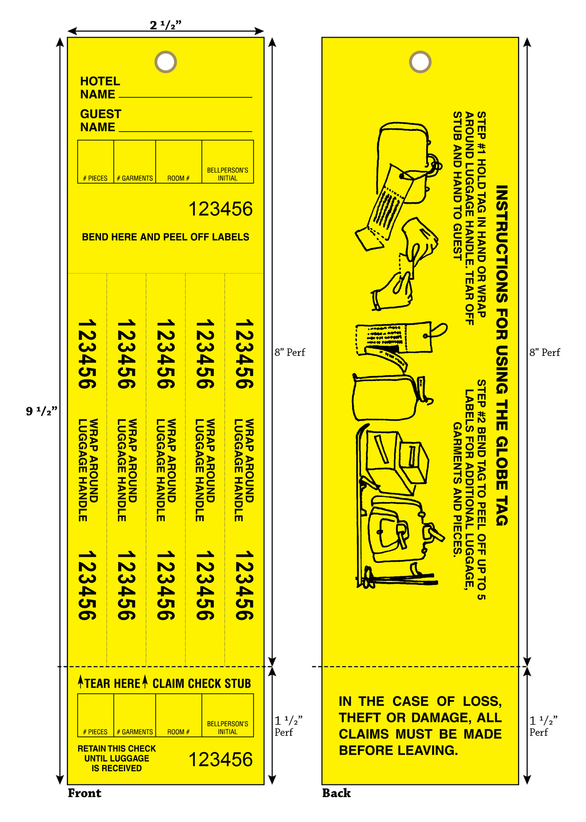 Globe Ticket Luggage Tags - Yellow (1,000/Box)