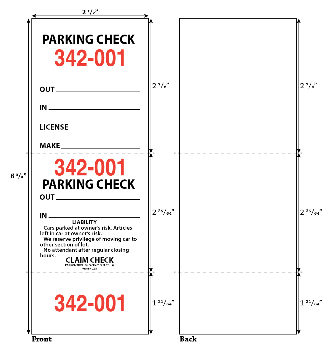 3-Part Valet Parking Tickets (10,000/Case)