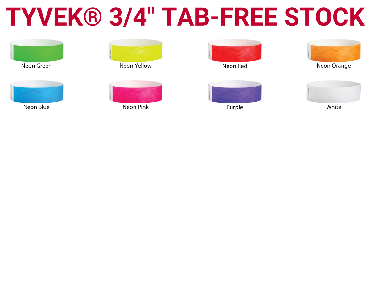 3/4&quot; Tyvek Tab-Free Solid Color Wristbands (500/Box)