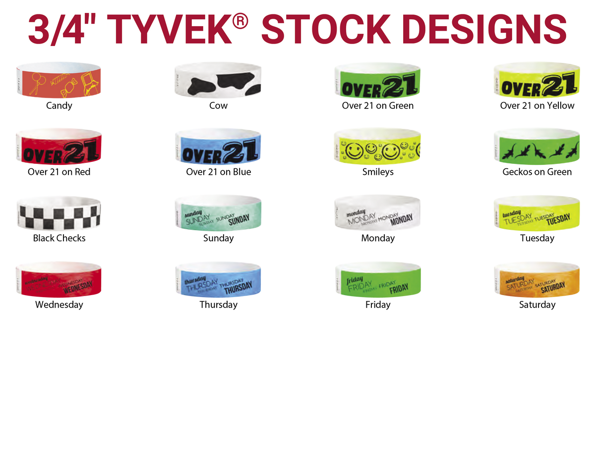 3/4&quot; Tyvek Design Wristbands (500/Box)