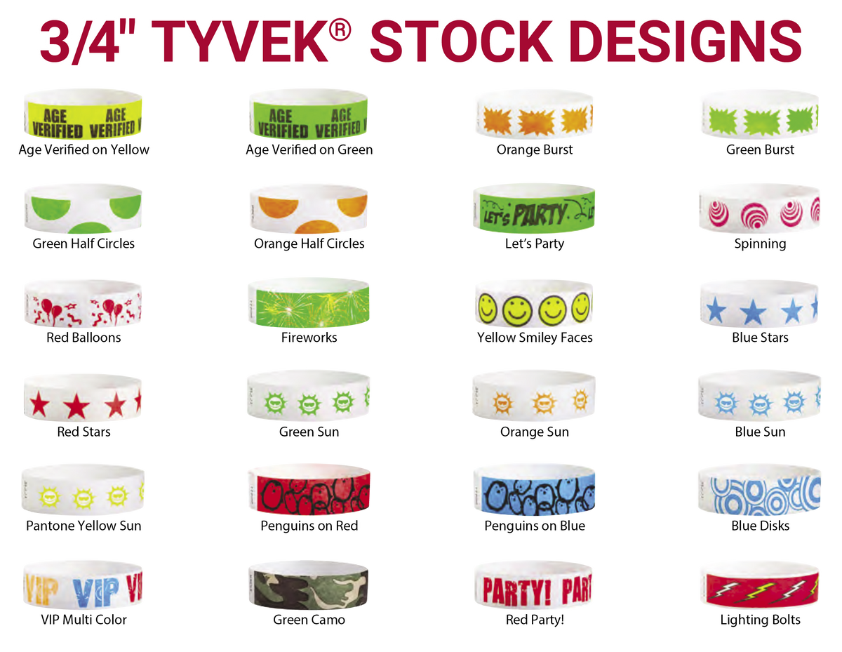 3/4&quot; Tyvek Design Wristbands (500/Box)