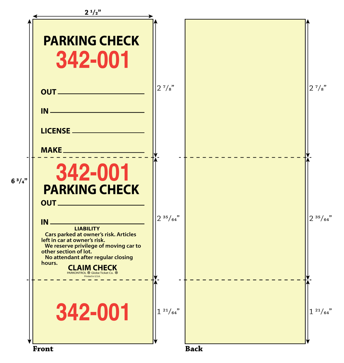 3-Part Valet Parking Tickets (10,000/Case)