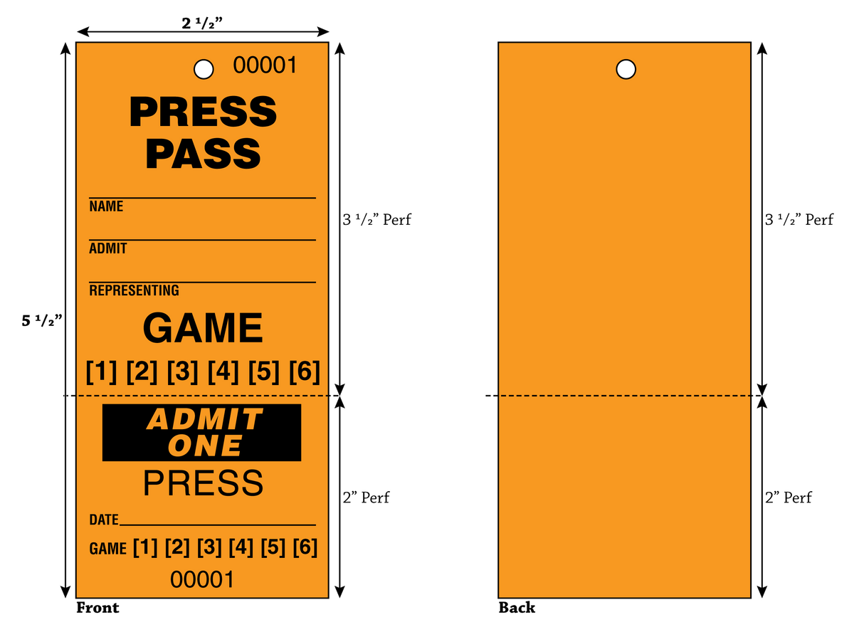 Press Pass - Fluorescent Orange (50/Bundle)