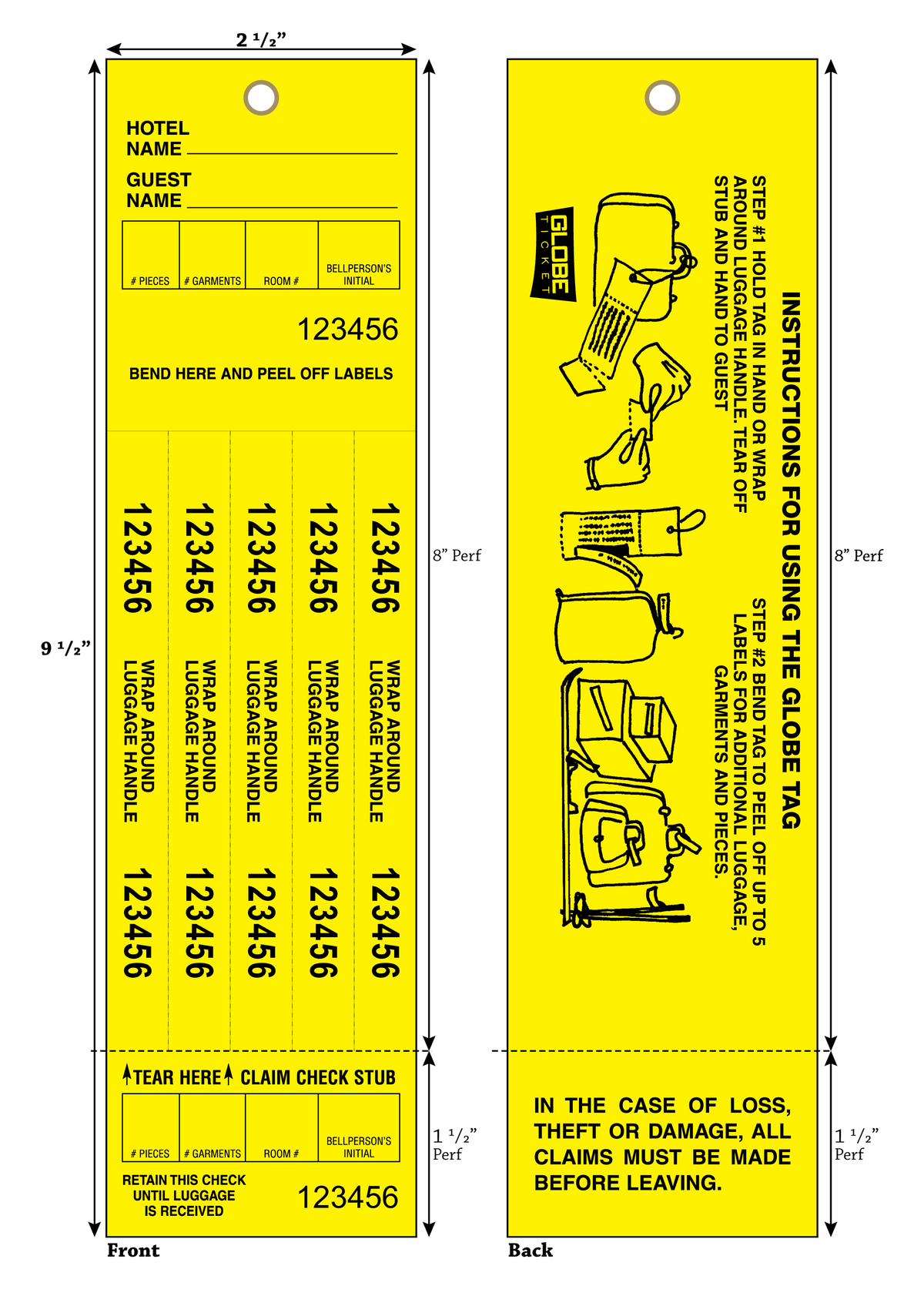Globe Ticket Luggage Tags - Yellow (1,000/Box)