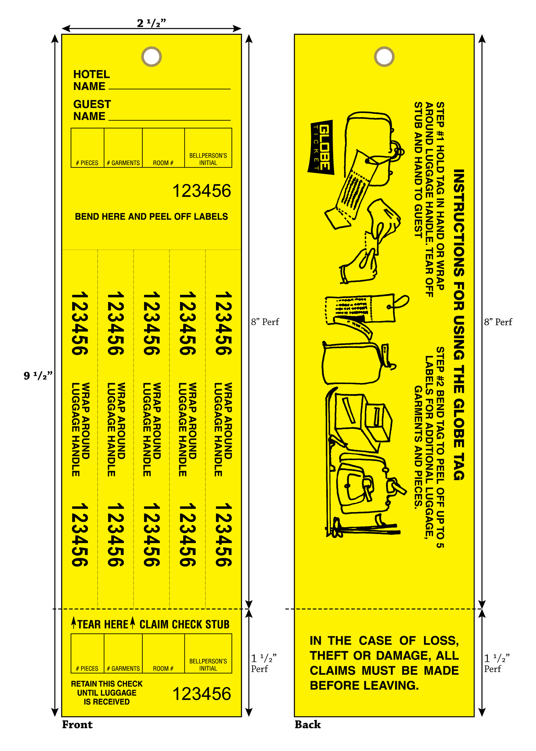 Globe Ticket Luggage Tags Yellow 1 000 Box