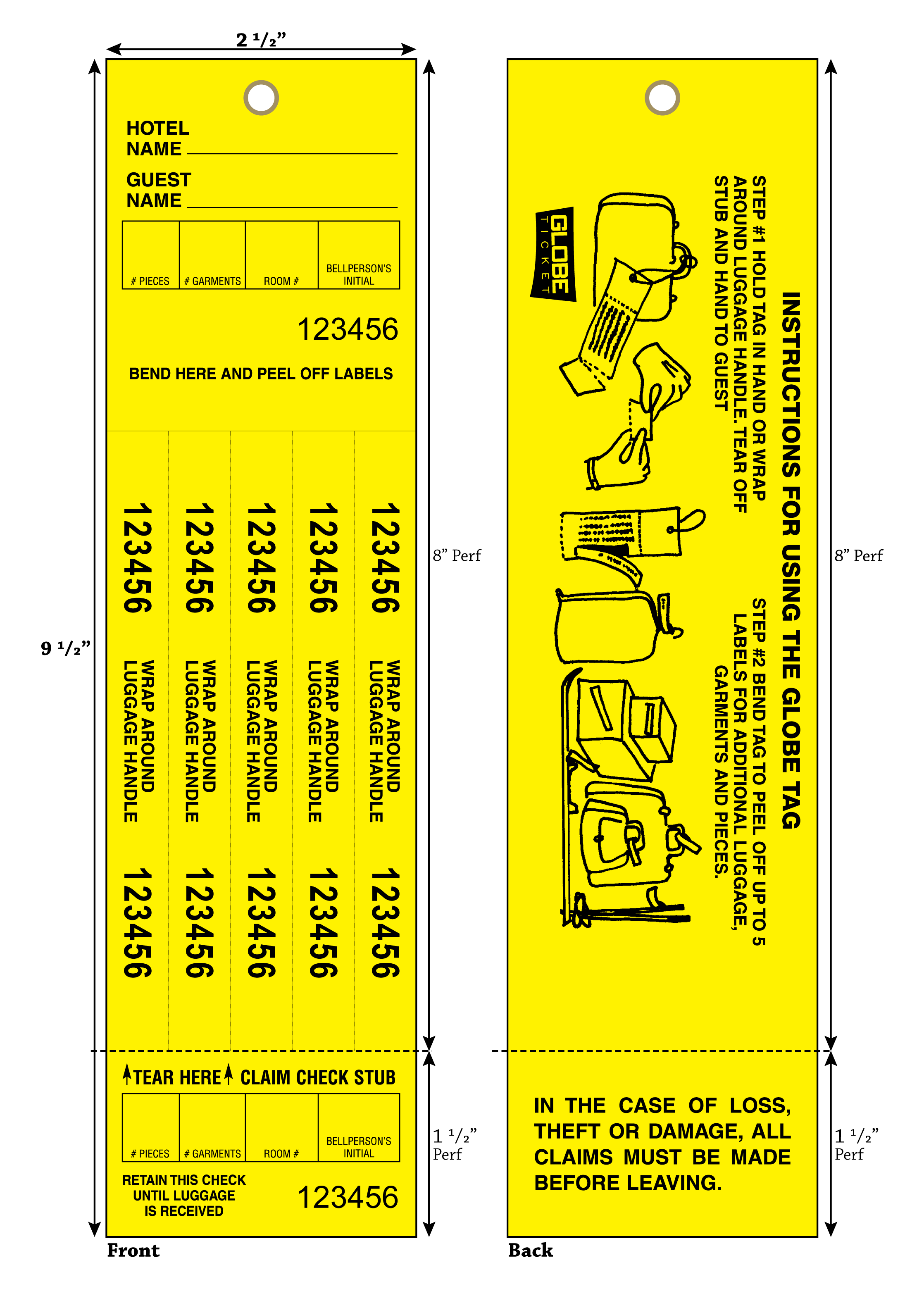 Globe Ticket Luggage Tags Yellow 1 000 Box